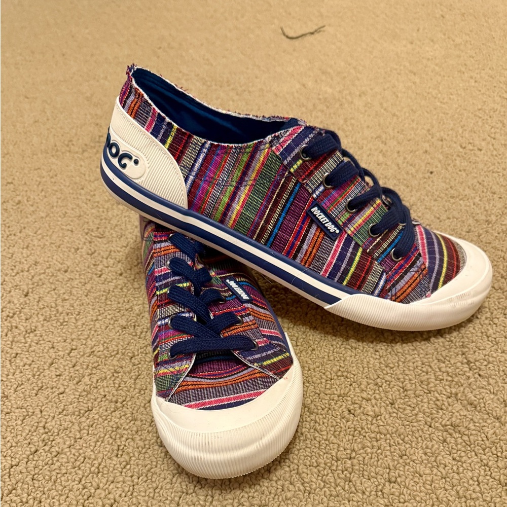 Rocket Dog Plush Foam Insole Multi Stripe Sneaker Casual 8.5 like new
